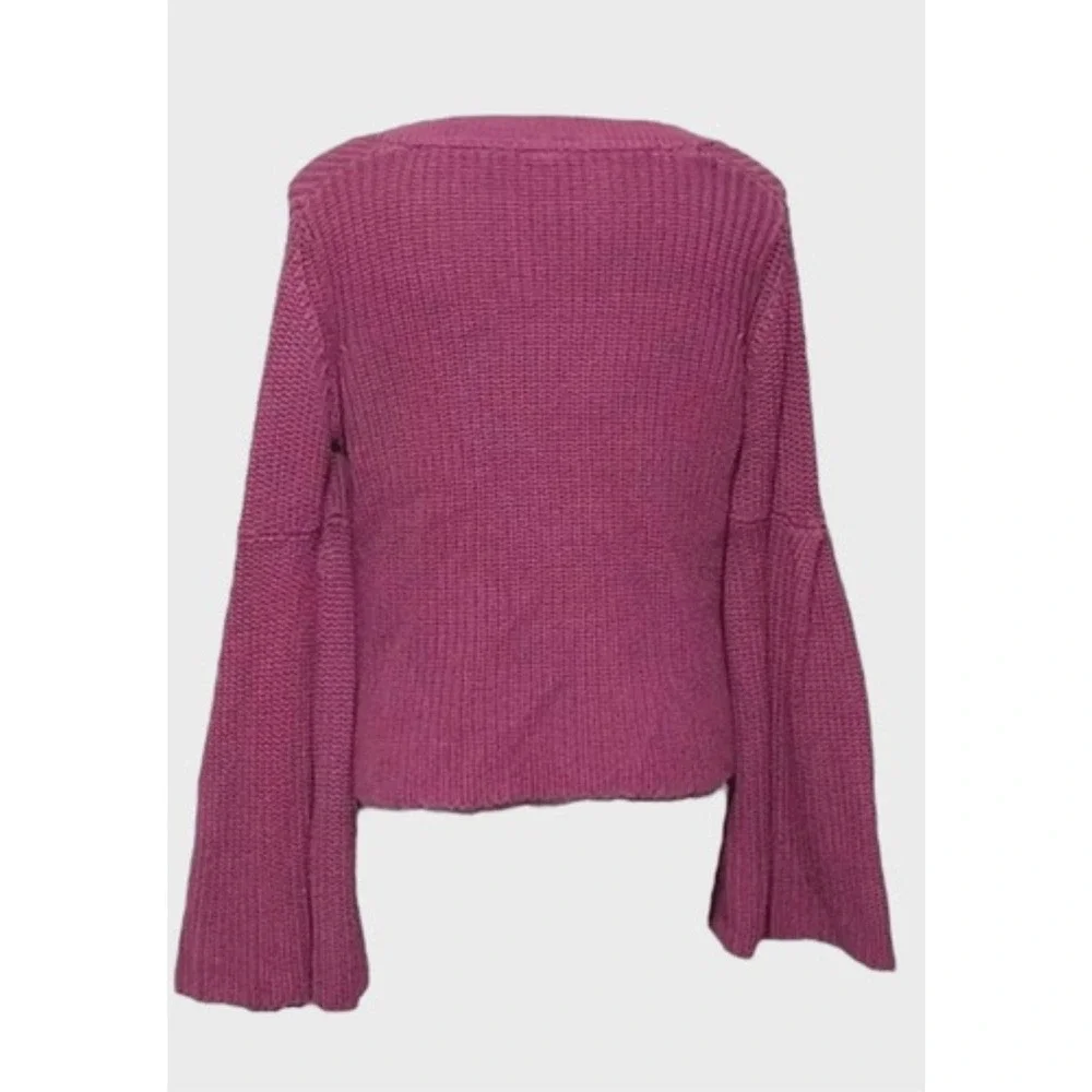 Free People Pink Knit Damsel Knitted Flare Bell Sl V-Neck Sweater Women SP China